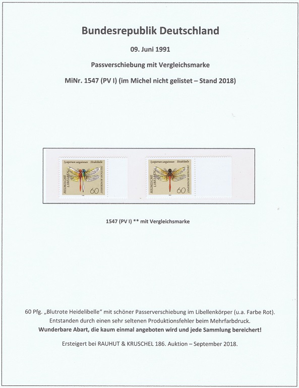 seltene Marken, seltene Briefmarken, BRD MiNr. 1547 (PV I) Passerverschiebung Farbe Rot Gelb postfrisch