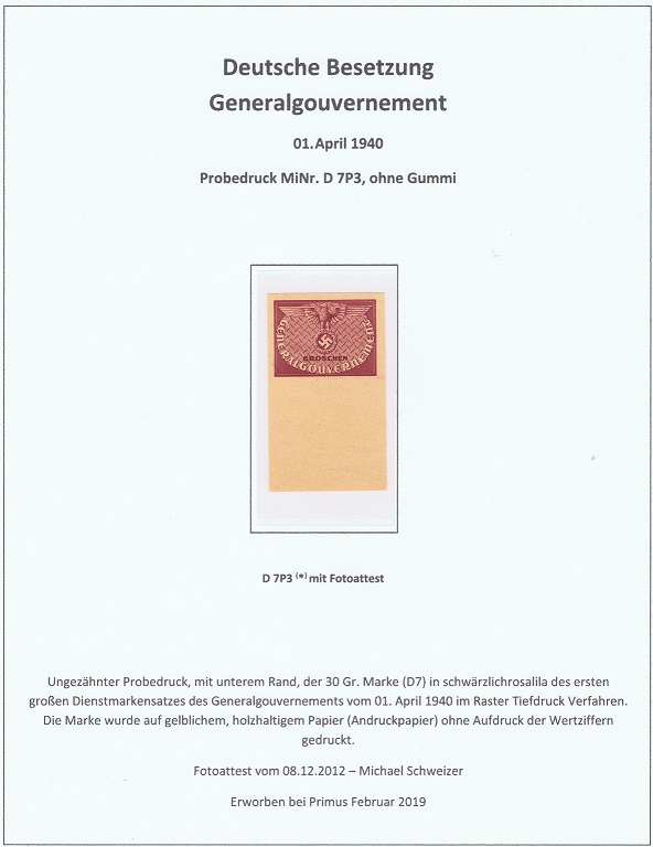 Generalgouverment MiNr. D 7P3 ungebraucht, seltene Marken, seltene Briefmarken