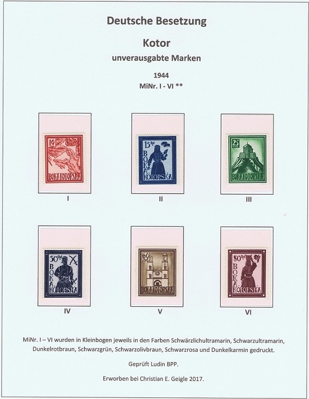 seltene Marken, seltene Briefmarken, Deutsche Besetzung 2. Weltkrieg, Kotor i - VI, unverausgabt, postfrisch
