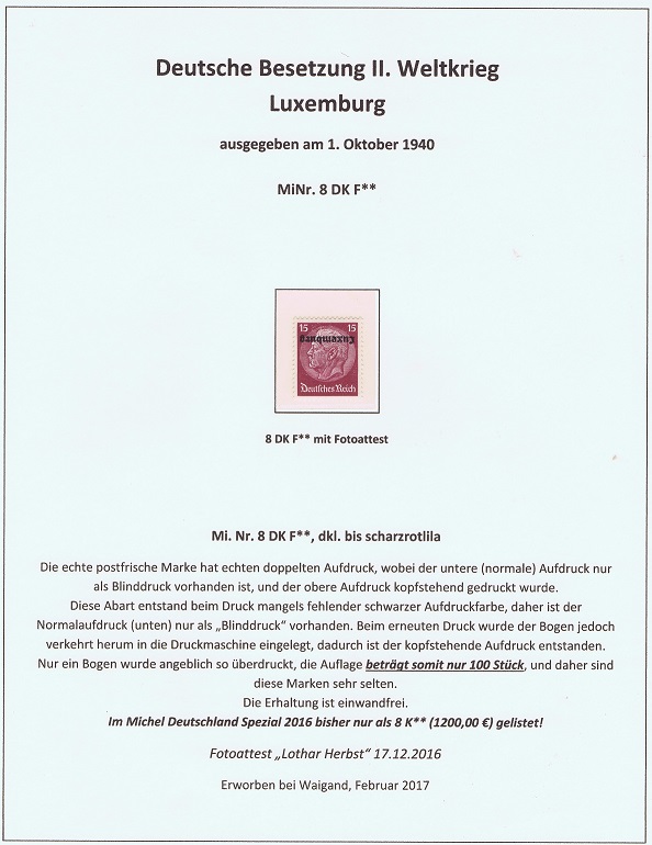 Luxemburg_MiNr. 8 DK F**, dkl. bis schwarzrotlila, seltene Marken, seltene Briefmarken