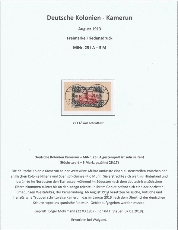 Kamerun MiNr. 25 I A gestempelt auf Briefstück, seltene Marken, seltene Briefmarken