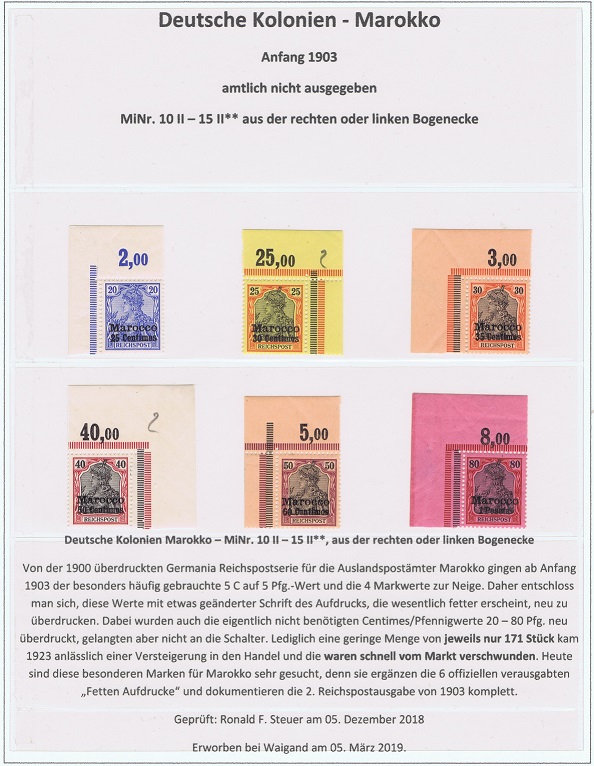 seltene Marken, seltene Briefmarken, Marokko MiNr. 10 - 15 II postrisch, seltene Marken, seltenen Briefmarken