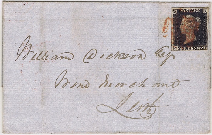 Großbritannien 01. Mai 1840, erste Briefmarke der Welt, MiNr. 1 auf Brief