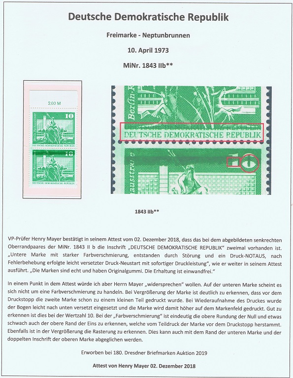 seltene Marken, seltene Briefmarken, DDR MiNr. 1843 IIb postfrisch DEUTSCHE DEMOKRATISCHE REPUBLIK zweimal
