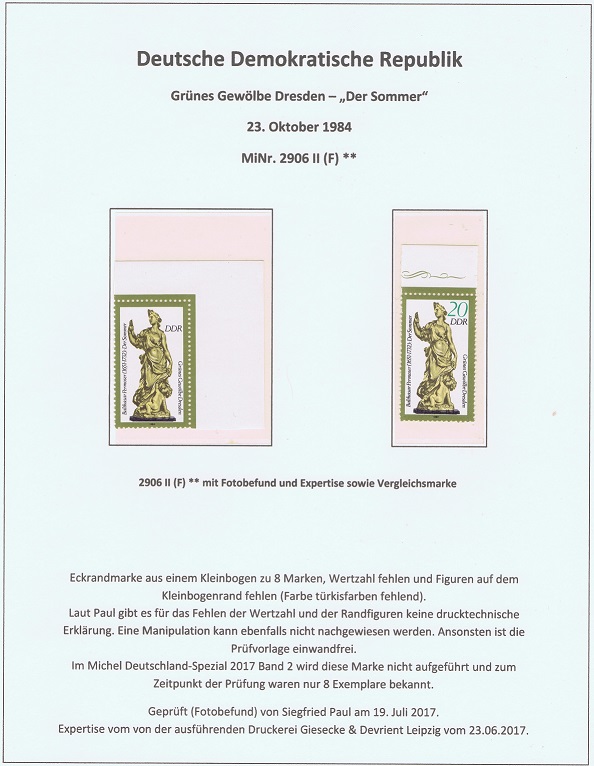 DDR MiNr. 2906 II F postfrisch fehlende Farbe, seltene Marken, seltene Briefmarken