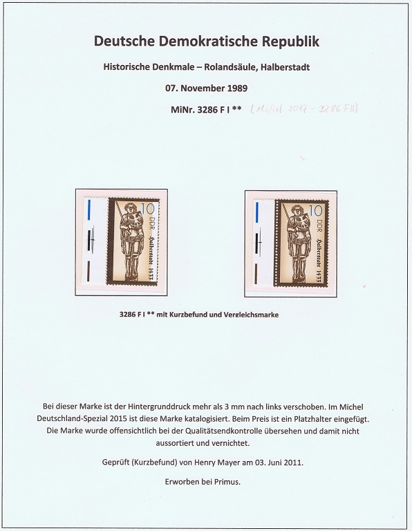seltene Marken, seltene Briefmarken, DDR MiNr. 3286 FII postfrisch Hintergrunddruck nach links verschoben