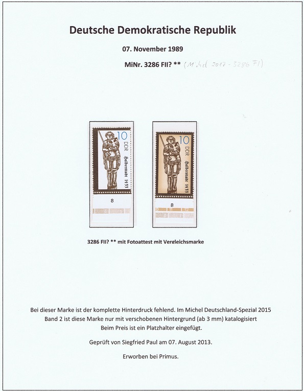 DDR MiNr. 3286 FI postfrisch Hinterdruck fehlend, seltene Marken, seltene Briefmarken