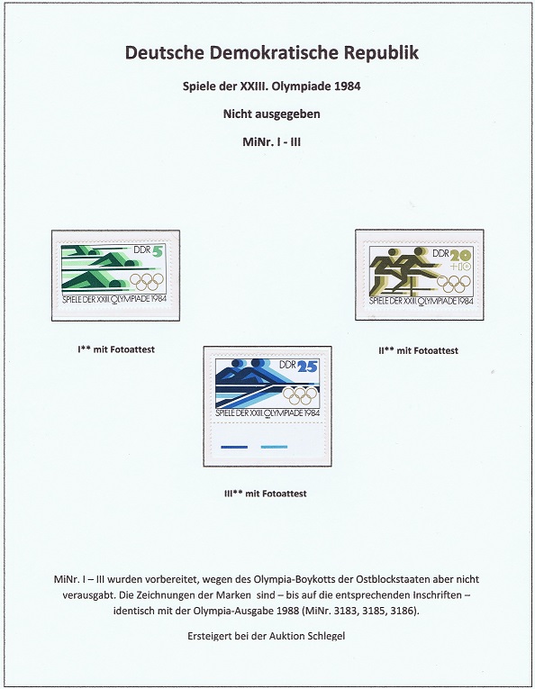 DDR I_III unverausgabt, Olympiamarken 1984 postfrisch