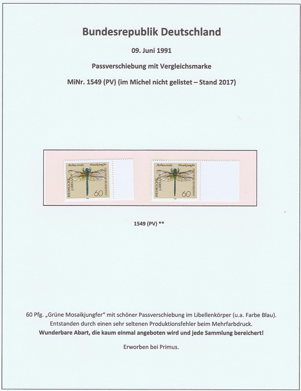 BRD MiNr. 1549 (PV) Passerverschiebung Farbe blau postfrisch